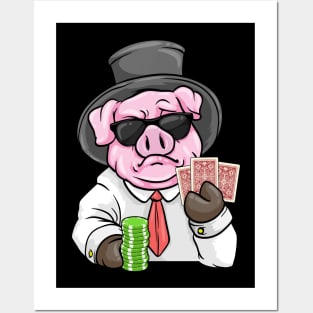 Cool Mafia Pig is playing poker with cards and chips Posters and Art